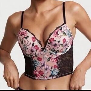 Victoria's Secret Black and Pink Floral Lace Corset Bra